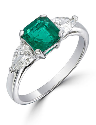 Anillo Esmeralda 1.08 ct, Diamantes lagrima 0.67 ct