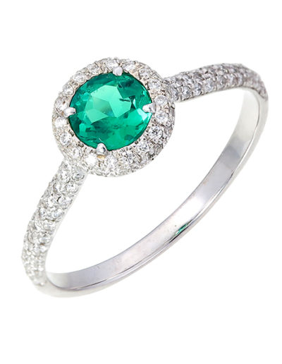 Anillo, Esmeralda redonda Sin tratamiento 0.37 ct, Diamantes 0.24 ct
