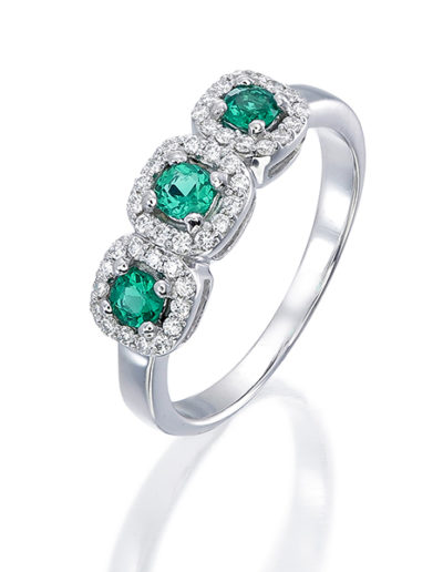 Ring 3 Emeralds 0.26 ct, Diamonds 0.20 ct -3