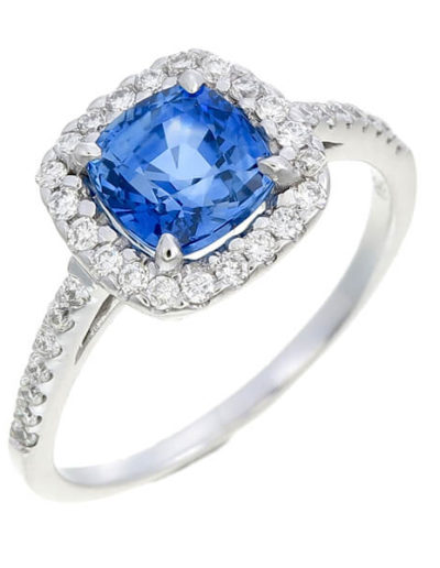 Bague Saphir coussin 1.75 ct Diamants 0.31 ct